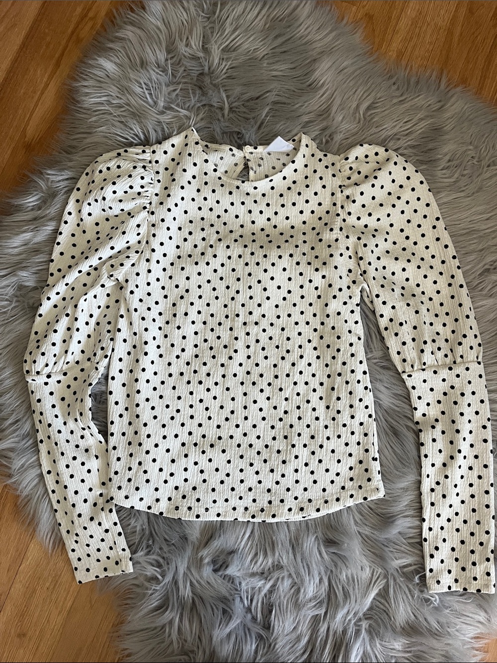 Zara White  Polka Dot Puff-Sleeve Top - girls